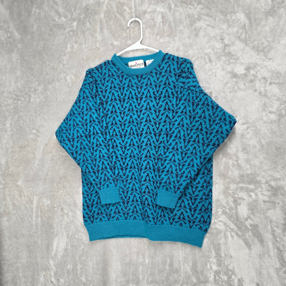 Vintage Brass Plum Nordstrom Sweater Medium Wool Blend‎ Blue Black Pattern